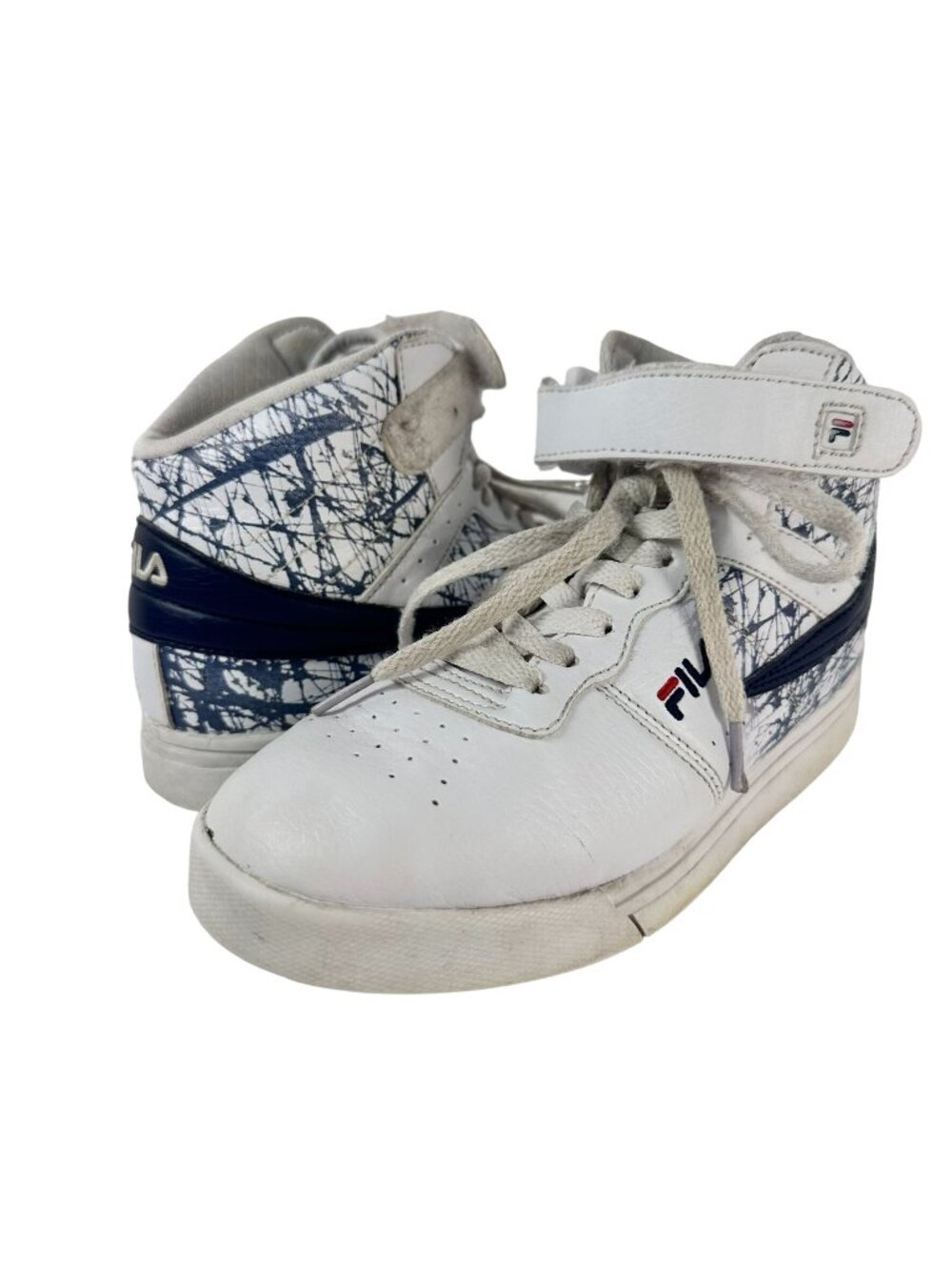 Fila High-Top Sneakers Youth Size 3 White Blue Graffiti Design